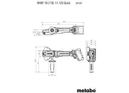 Metabo Wvbf 18 Lt Bl 11-125 Quick Flat-Head Angle Grinder 18V Bare Unit