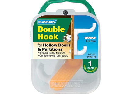 Plasplugs Hollow Door Hook Double White Dhw133