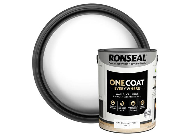 Ronseal One Coat Everywhere Interior Paint Pure Brilliant White Matt 5 litre