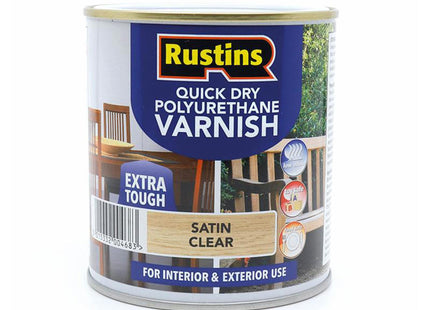 Rustins Quick Dry Polyurethane Varnish Satin Clear 1L Poscw1000