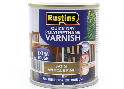 Rustins Quick Dry Polyurethane Varnish Satin Antique Pine 500Ml Psapw500