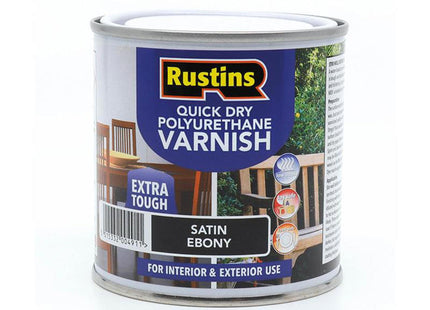 Rustins Quick Dry Polyurethane Varnish Satin Ebony 250Ml Psebw250