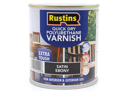Rustins Quick Dry Polyurethane Varnish Satin Ebony 500Ml Psebw500
