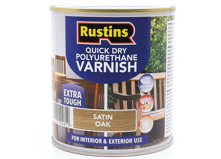 Rustins Quick Dry Polyurethane Varnish Satin Oak 500Ml Psoaw500
