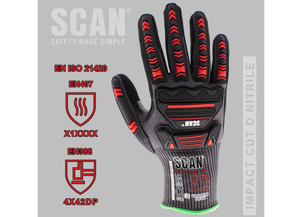 Scan Nitrile Palm Impact Cut D Gloves - Xl (Size 10)