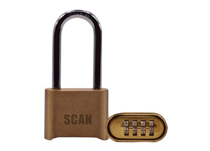 Scan Brass Combination Padlock 50mm Long Shackle 