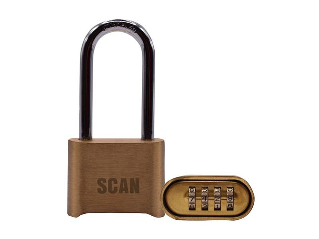 Scan Brass Combination Padlock 50mm Long Shackle 