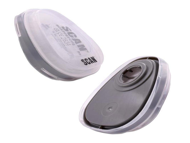 Scan Twin Half Mask P2 Particle Filter Cartridge - Pack of 2 - N7501, PP7501, CJZ7501 - For Dust and Smoke Protection