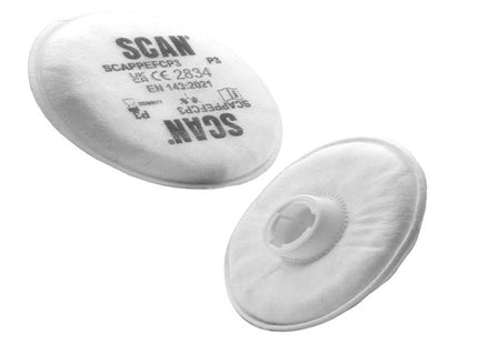 Scan Twin Half Mask P3 Particle Filter Cartridge - Pack of 2 - FP200-3 - Protects Against Dust and Smoke