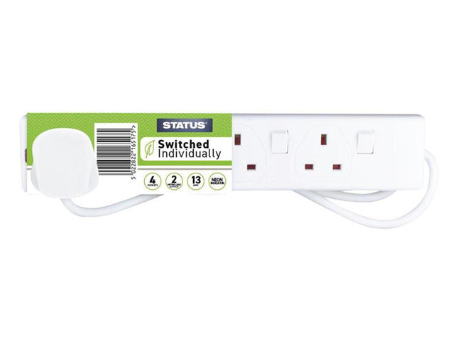 Status Individually Switched Extension Lead 240V 4-Gang 13A White 2M