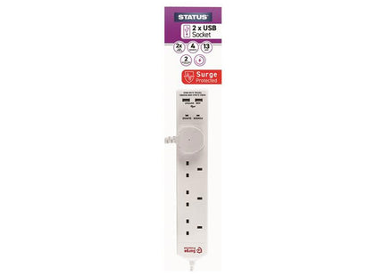 Status Extension Lead 240V 4-Gang + 2 Usb 13A 2M White