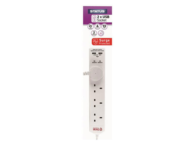 Status Extension Lead 240V 4-Gang + 2 Usb 13A 2M White