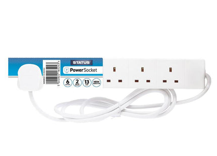 Status Extension Lead 240V 6-Gang 13A White 2M