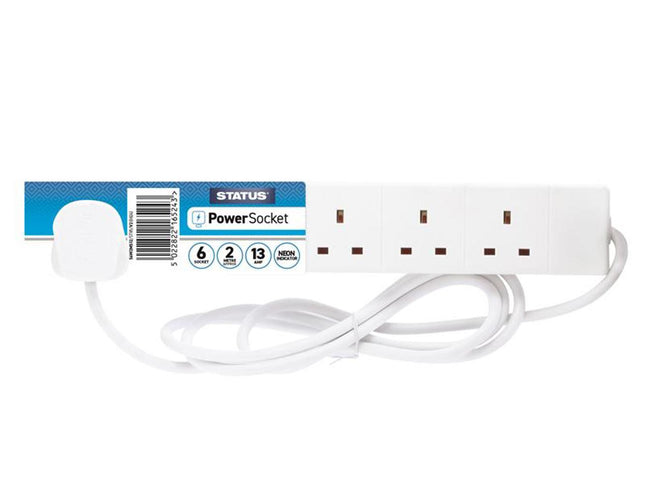 Status Extension Lead 240V 6-Gang 13A White 2M
