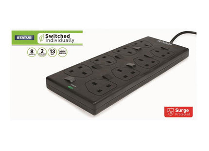Status Individually Switched Extension Lead 240V 8-Gang 13A Black 2M