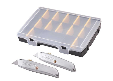 STANLEY 99E Trimming Knife Twin Pack with 50 Spare Blades in Organiser