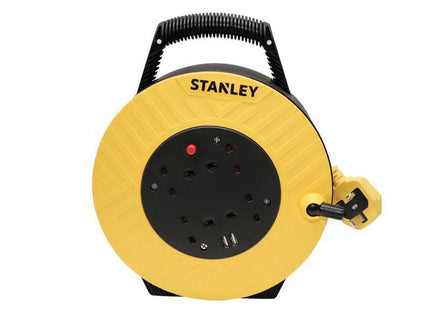 Stanley Electrical Semi-Enclosed Cable Reel 240V 13A 4-Socket + 2 Usb 15M