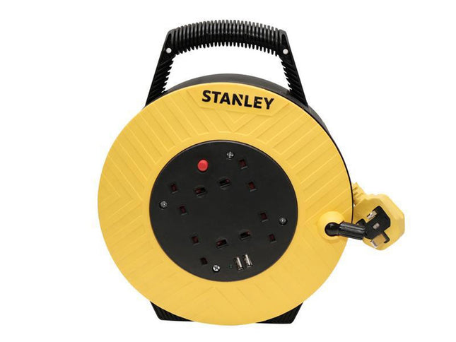Stanley Electrical Semi-Enclosed Cable Reel 240V 13A 4-Socket + 2 Usb 15M