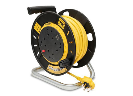 Stanley Electrical Open Drum Cable Reel 240V 13A 4-Socket + 2 Usb 25M