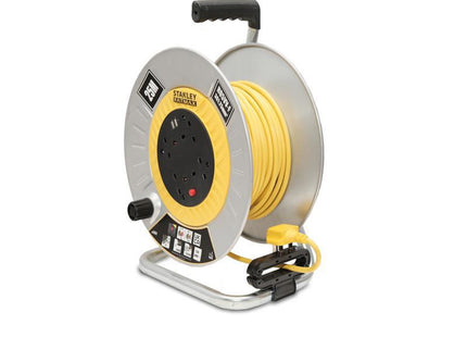Stanley Electrical Open Metal Drum Cable Reel 240V 13A 4-Socket + 2 Usb 25M