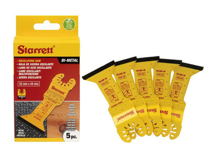 Starrett Kso-00B44-5 Flat-Sided Bi-Metal Oscillating Blade 55 X 44Mm X 18 Tpi Pack Of 5