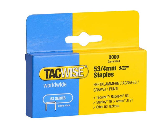 Tacwise 53 Light-Duty Staples 4mm (Type JT21 A) (Pack 2000)