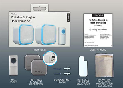 Uni-Com Portable And Plug-In Door Chime Set, White