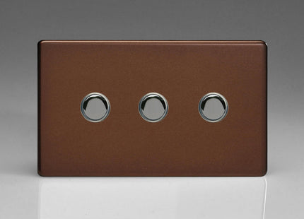 Varilight XDMP3S - 3-Gang 6A 1- or 2-Way Push-On/Off Impulse Switch (Twin Plate)