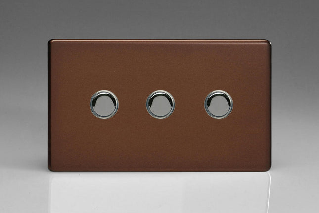 Varilight XDMP3S - 3-Gang 6A 1- or 2-Way Push-On/Off Impulse Switch (Twin Plate)