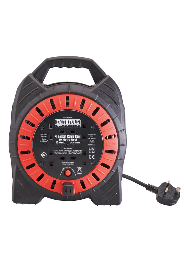 Faithfull Semi-Enclosed Cable Reel 240V 13A 4-Socket 10m XMS23CABLE10