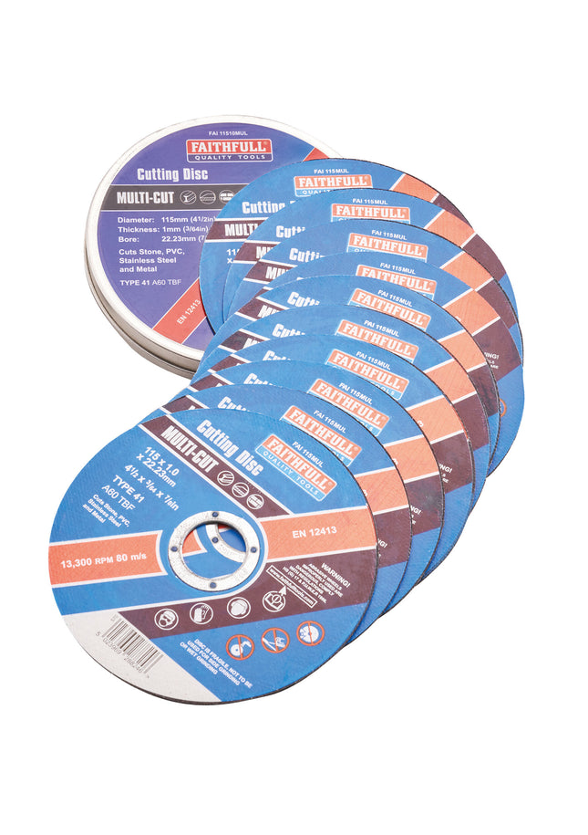 Faithfull 115mm (4 1/2in) Multi-Cut Discs (Tin of 10) XMS23MULTCUT