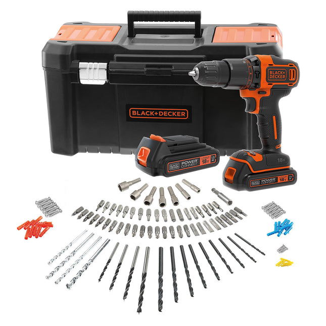 Black & Decker 18V Combi Drill with 2 x 1.5Ah Li-Ion Batteries XMS23OPPCOM