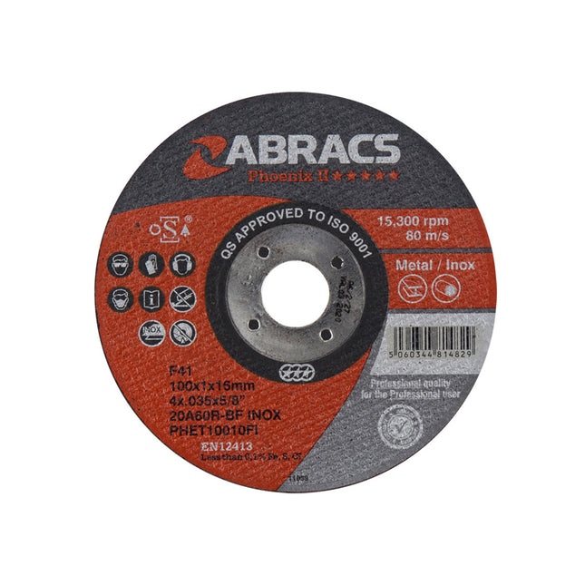 Abracs Phoenix Long Life Extra Thin Cutting Disc Inox - 100 x 1.0 x 16mm (Box of 25)