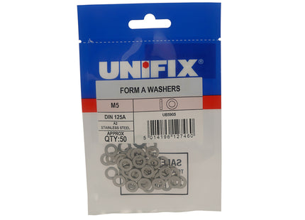 Unifix A2-304 Stainless Steel Form A Flat Washers DIN 125 - M5 (5.3) (Box of 250)