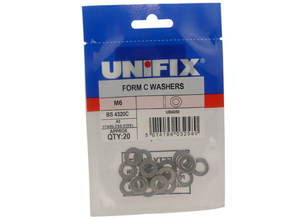 Unifix A2-304 Stainless Steel Form C Washers BS 4320C - M6 (6.4) (Box of 100)
