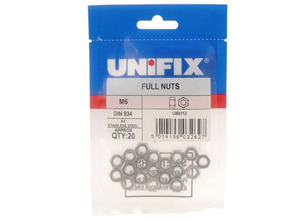 Unifix A2-304 Stainless Steel Full Nuts DIN 934 - M12 x 1.75 (Box of 40)