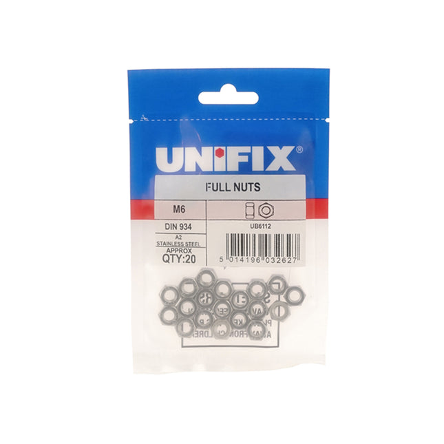 Unifix A2-304 Stainless Steel Full Nuts DIN 934 - M12 x 1.75 (Box of 40)