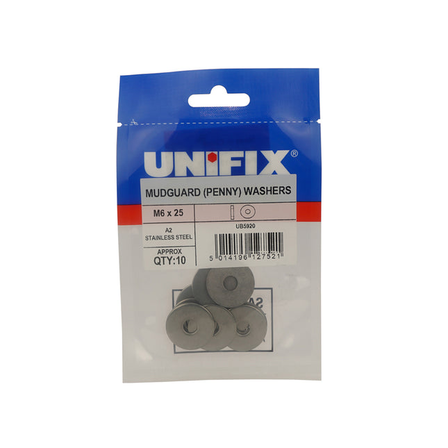 Unifix A2-304 Stainless Steel Mudguard (Penny) Washers - M8 x 25 x 1.5 (Box of 50)