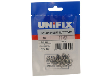 Unifix A2-304 Stainless Steel Nylon Insert Nuts T Type DIN 985 - M8 x 1.25 (Box of 50)