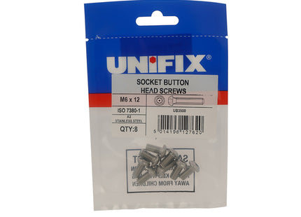 Unifix A2-70 Stainless Steel Socket Button Head Screws ISO 7380-1 - M6 x 12 (Box of 40)