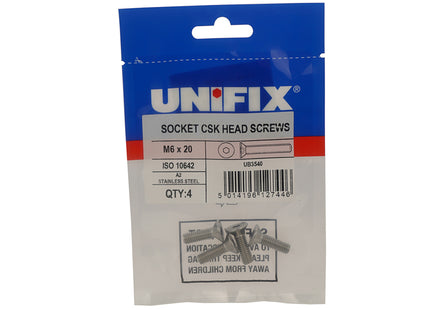 Unifix A2-70 Stainless Steel Socket Countersunk Head Screws ISO 10642 - M8 x 30 (Box of 20)