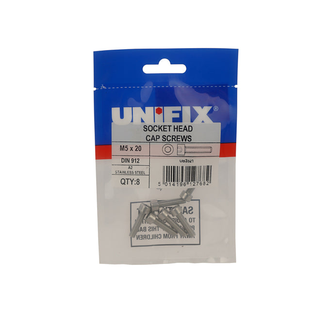 Unifix A2-70 Stainless Steel Socket Head Cap Screws DIN 912 - M5 x 20 (Box of 40)