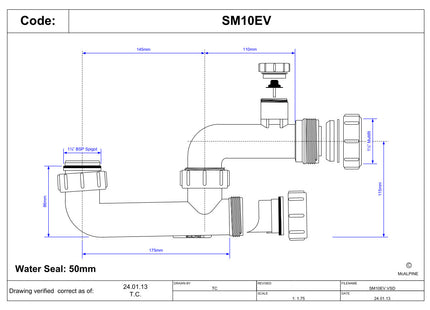 McAlpine SM10EV 60mm Seal Anti-Syphon Extended Body Bath Trap