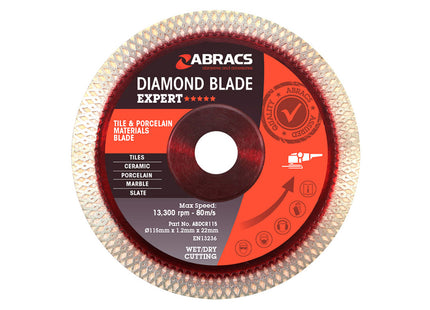 Abracs Tile And Porcelain Cutting Diamond Blade 115mm - ABABDCR115