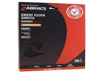 Abracs Emery Sheets - 230 x 280mm (9 x 11") x 40 Grit (Box of 25)