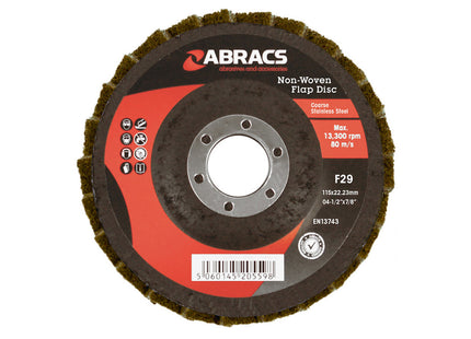 Abracs Polirico Non Woven Flap Disc - Brown (Coarse) - 115mm (Box of 10)