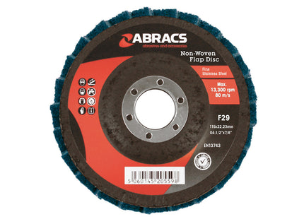 Abracs Polirico Non Woven Flap Disc - Green (Fine) - 115mm (Box of 10)