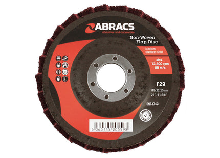 Abracs Polirico Non Woven Flap Disc - Maroon (Medium) - 115mm (Box of 10)