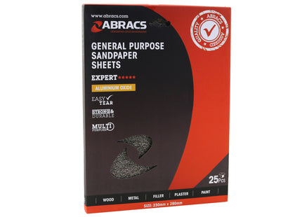 Abracs Sandpaper Sheets - 230 x 280mm x 40 Grit (Box of 25)