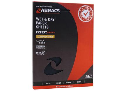 Abracs Waterproof Paper Sheets - 230 x 280mm x 240 Grit (Box of 25)
